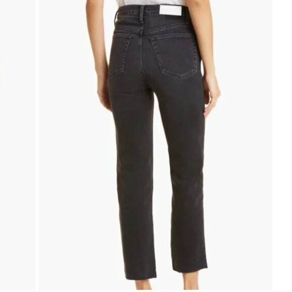 Re/Done 70s Black High-Rise Stove Pipe Jeans in Washed Noir Size 27 - Picture 2 of 10